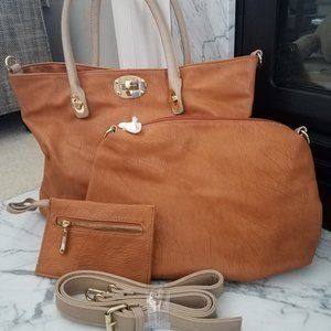 Faux Leather Tote with Accessories